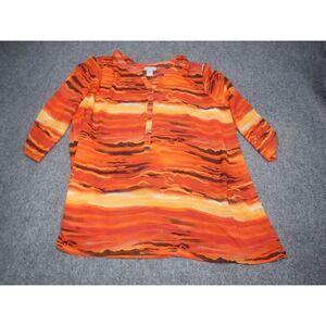Catherines Popover Tunic Blouse Size 2X Orange Sunset Graphic Half‎ Button